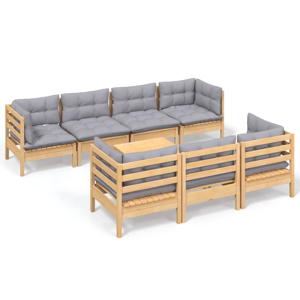 8-delige Loungeset met grijze kussens massief grenenhout is nu te koop bij PeponiXL, paradijselijk wonen!