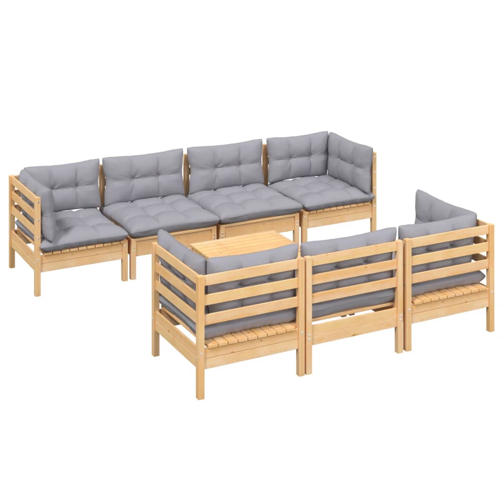 8-delige Loungeset met grijze kussens massief grenenhout is nu te koop bij PeponiXL, paradijselijk wonen!