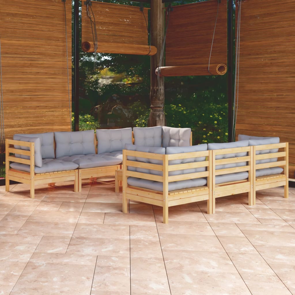 8-delige Loungeset met grijze kussens massief grenenhout is nu te koop bij PeponiXL, paradijselijk wonen!