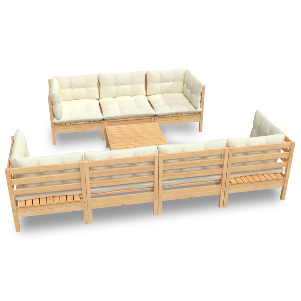 8-delige Loungeset met crèmekleurige kussens massief grenenhout is nu te koop bij PeponiXL, paradijselijk wonen!