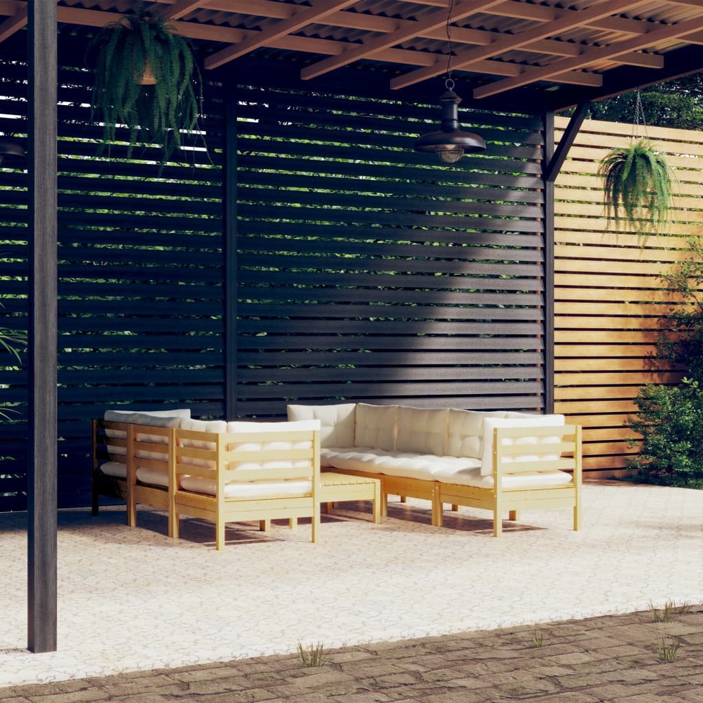 8-delige Loungeset met crèmekleurige kussens massief grenenhout is nu te koop bij PeponiXL, paradijselijk wonen!