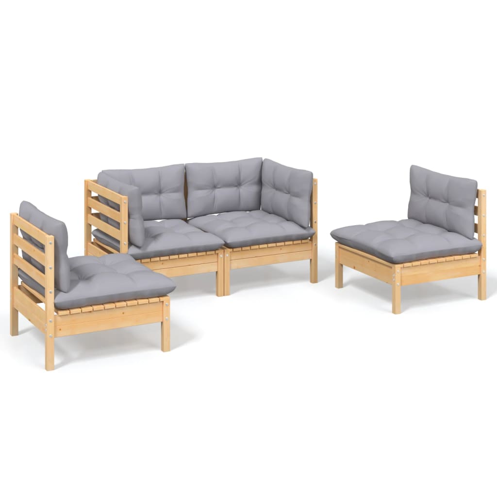 4-delige Loungeset met grijze kussens massief grenenhout is nu te koop bij PeponiXL, paradijselijk wonen!