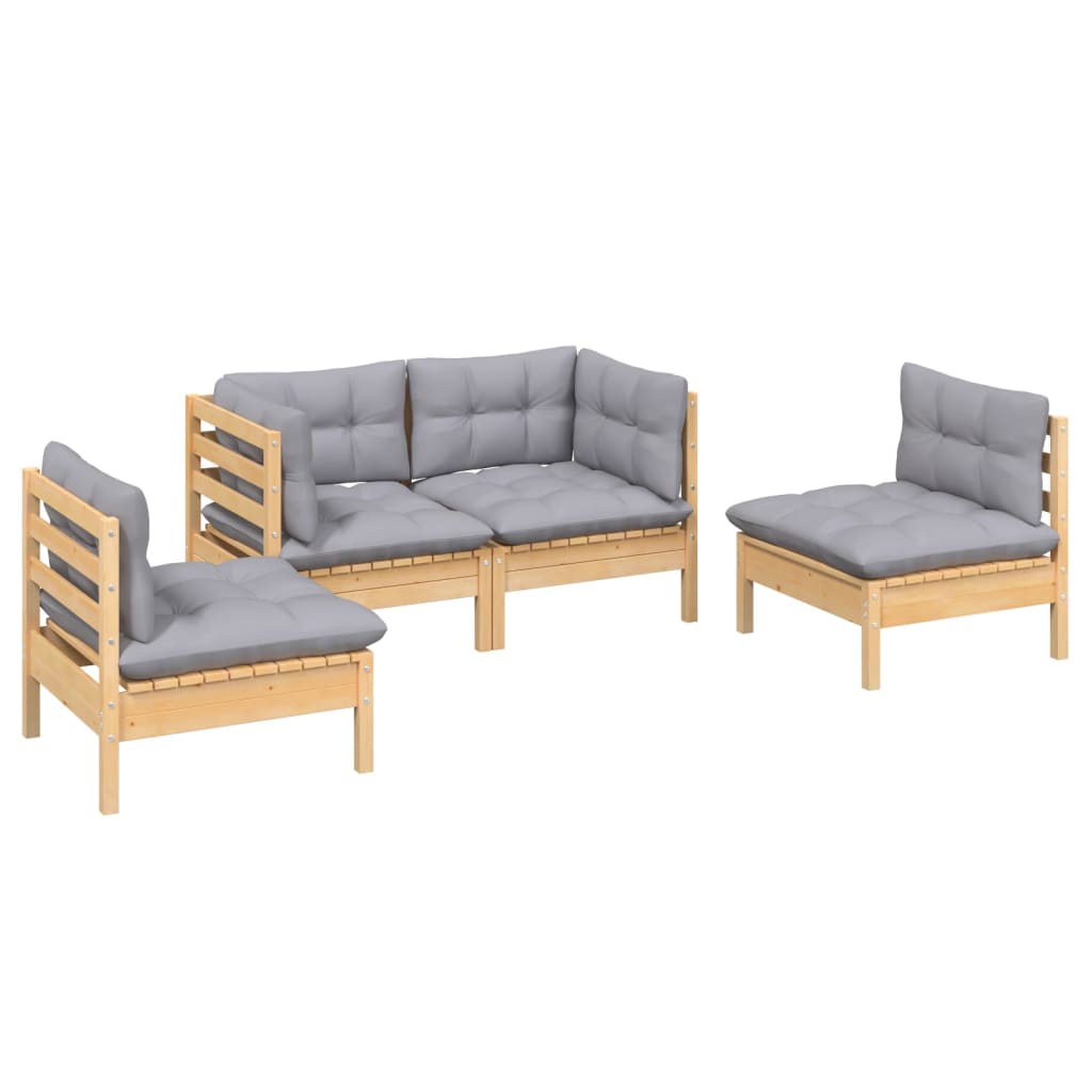 4-delige Loungeset met grijze kussens massief grenenhout is nu te koop bij PeponiXL, paradijselijk wonen!