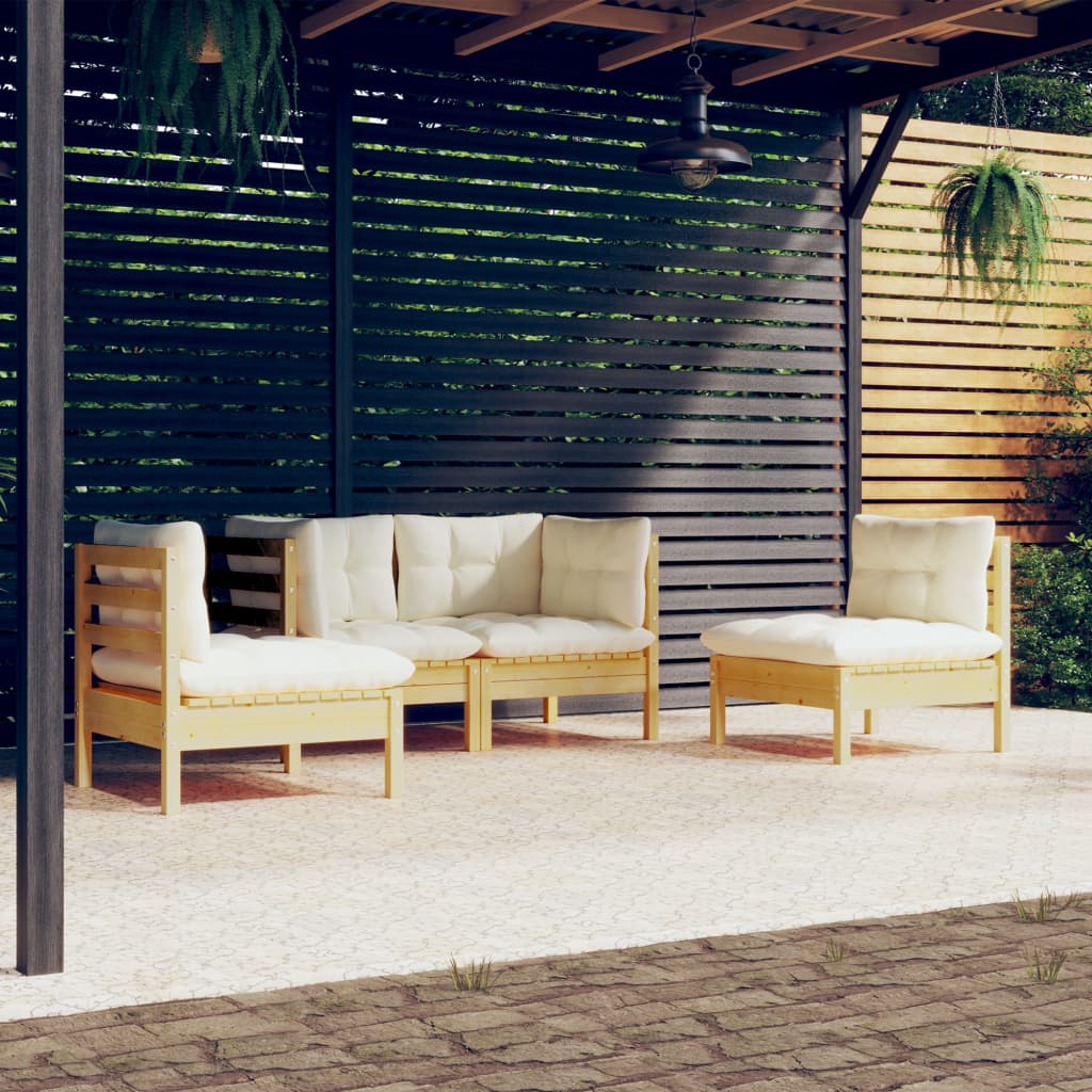 4-delige Loungeset met crèmekleurige kussens massief grenenhout is nu te koop bij PeponiXL, paradijselijk wonen!