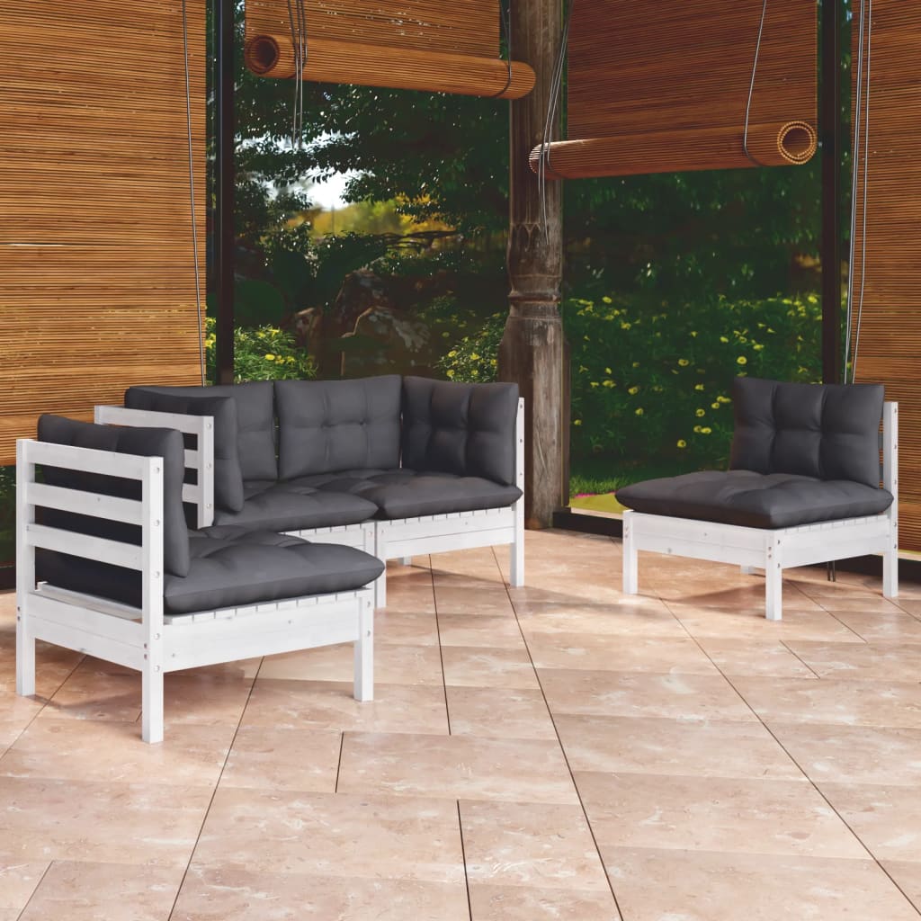 4-delige Loungeset met kussens massief grenenhout is nu te koop bij PeponiXL, paradijselijk wonen!