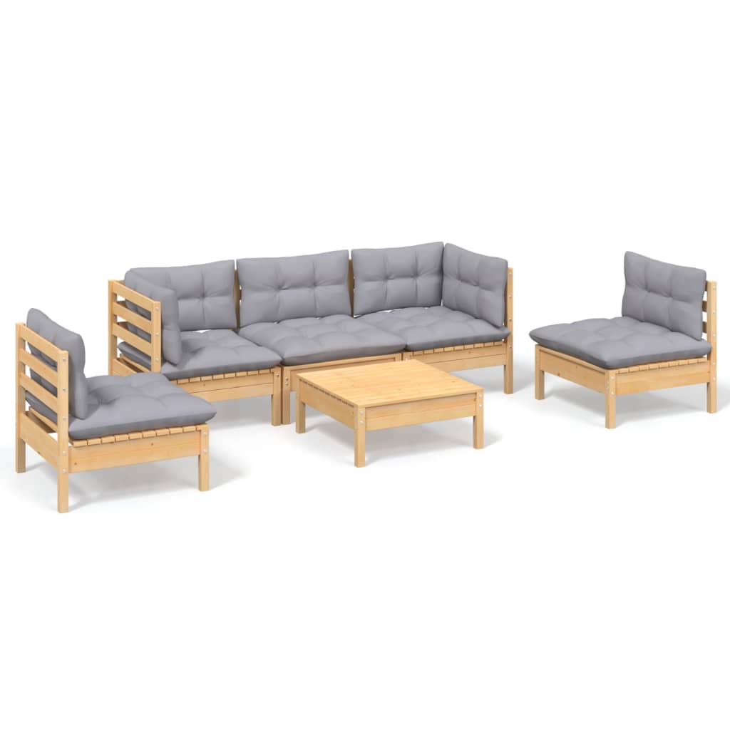 6-delige Loungeset met grijze kussens massief grenenhout is nu te koop bij PeponiXL, paradijselijk wonen!