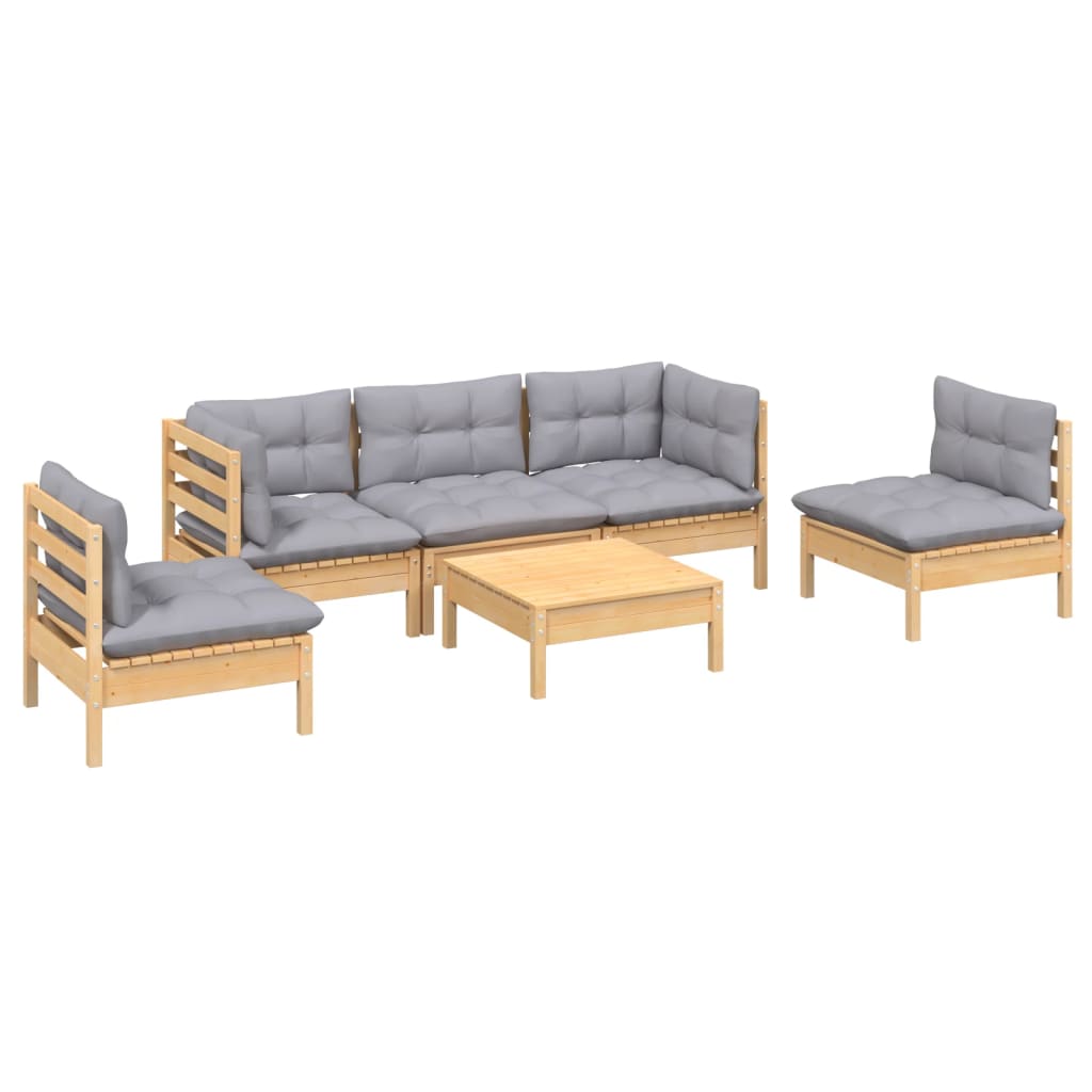 6-delige Loungeset met grijze kussens massief grenenhout is nu te koop bij PeponiXL, paradijselijk wonen!