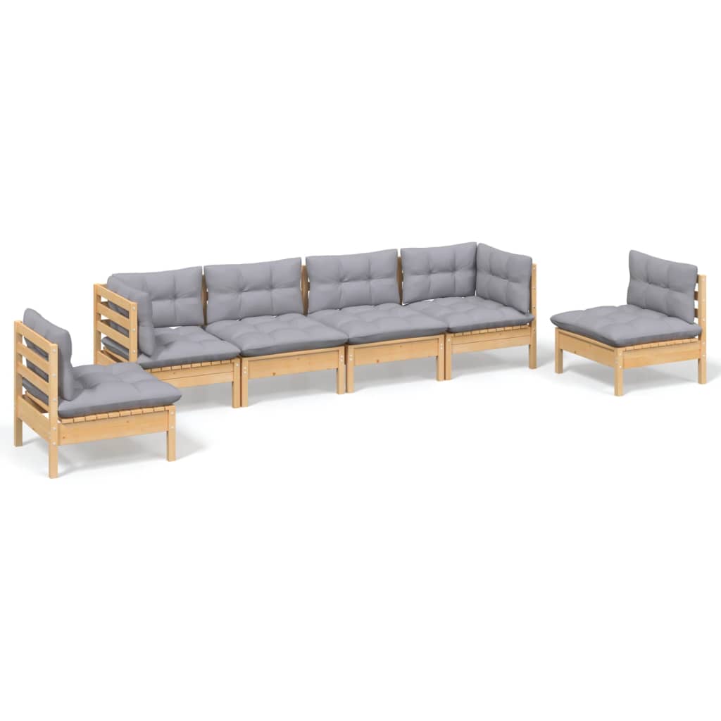 6-delige Loungeset met grijze kussens grenenhout is nu te koop bij PeponiXL, paradijselijk wonen!