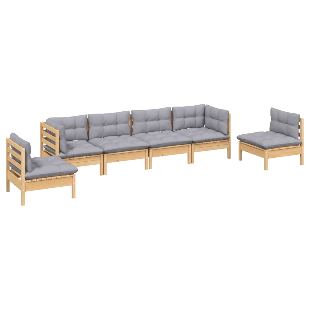 6-delige Loungeset met grijze kussens grenenhout is nu te koop bij PeponiXL, paradijselijk wonen!