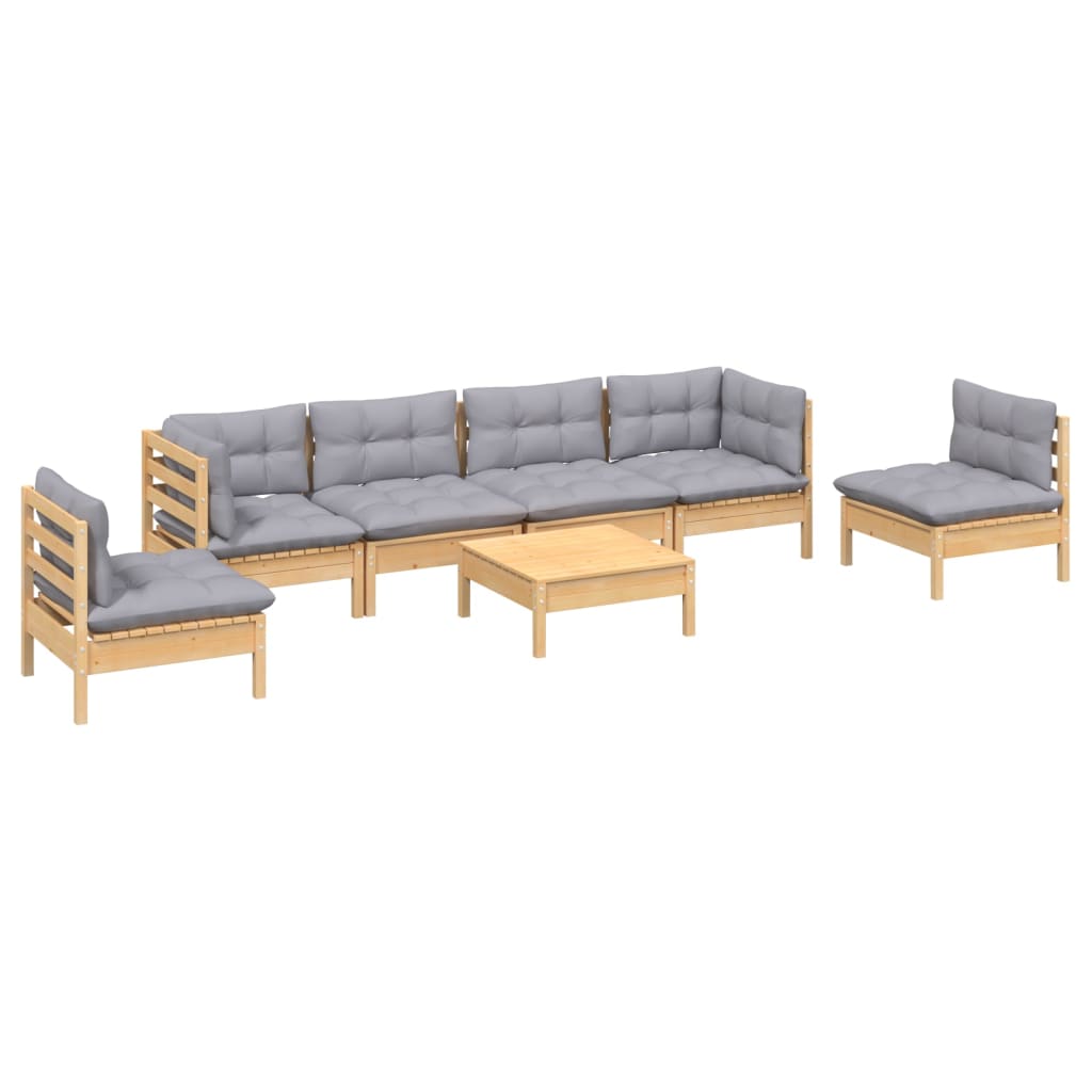 7-delige Loungeset met grijze kussens grenenhout is nu te koop bij PeponiXL, paradijselijk wonen!