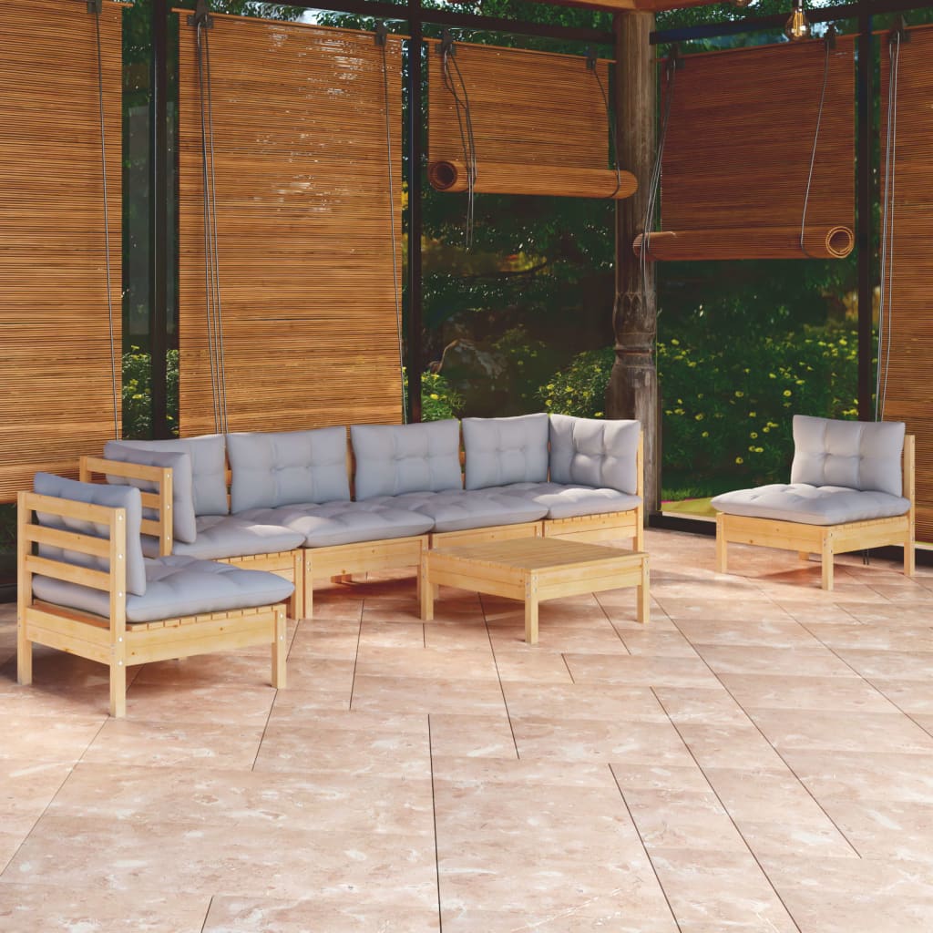 7-delige Loungeset met grijze kussens grenenhout is nu te koop bij PeponiXL, paradijselijk wonen!