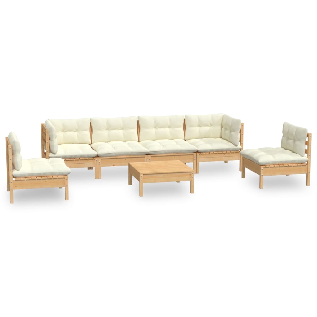 7-delige Loungeset met crèmekleurige kussens massief grenenhout is nu te koop bij PeponiXL, paradijselijk wonen!