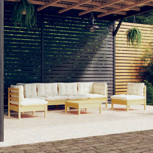 7-delige Loungeset met crèmekleurige kussens massief grenenhout is nu te koop bij PeponiXL, paradijselijk wonen!