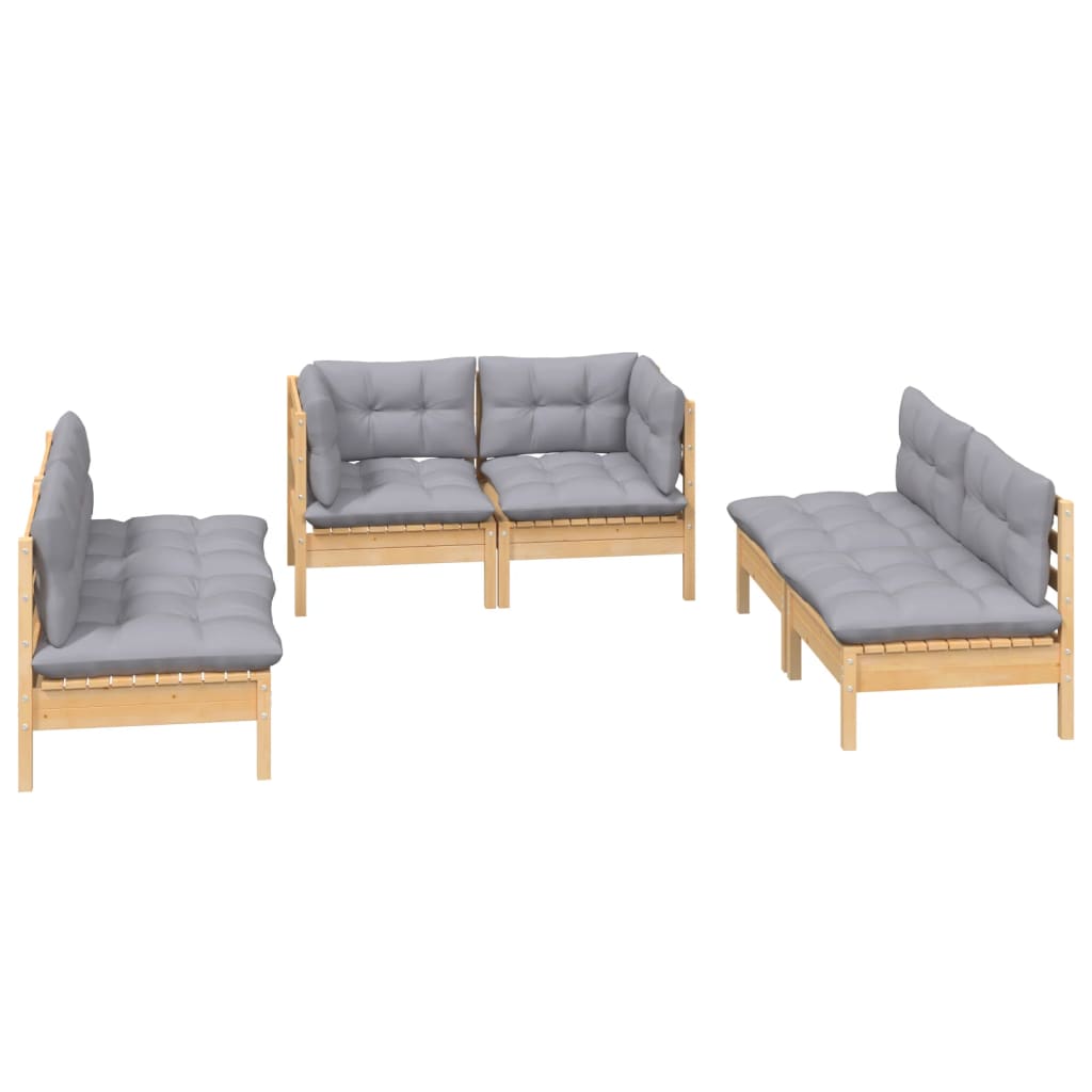 6-delige Loungeset met grijze kussens grenenhout is nu te koop bij PeponiXL, paradijselijk wonen!