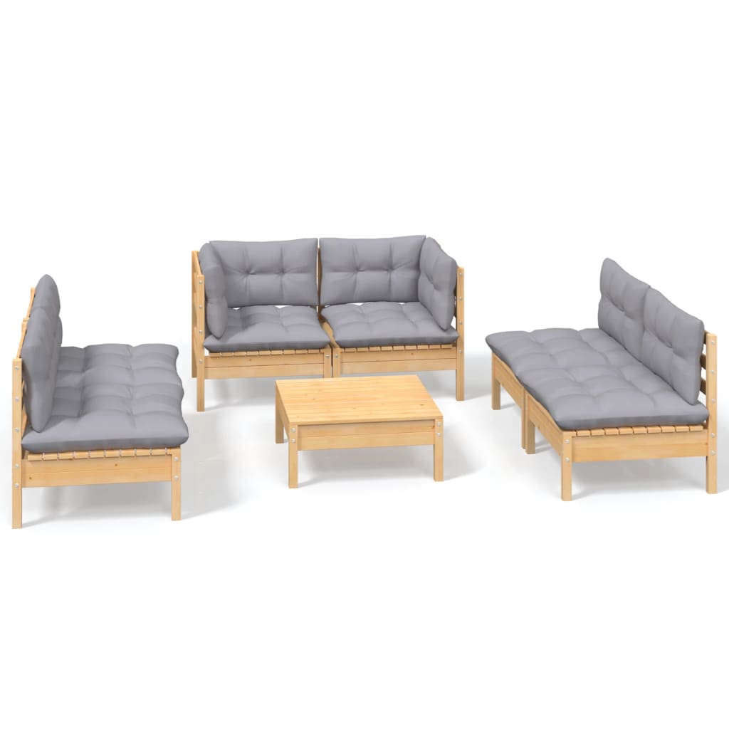 7-delige Loungeset met grijze kussens grenenhout is nu te koop bij PeponiXL, paradijselijk wonen!