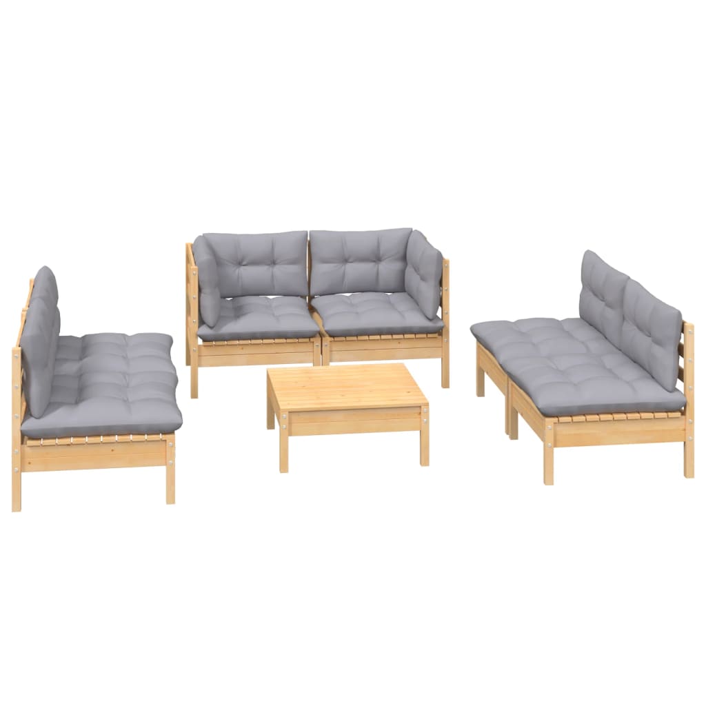 7-delige Loungeset met grijze kussens grenenhout is nu te koop bij PeponiXL, paradijselijk wonen!