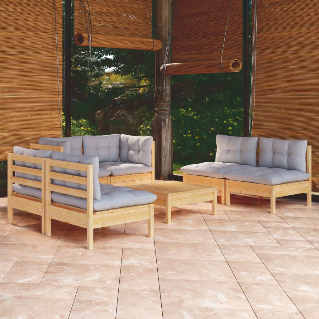 7-delige Loungeset met grijze kussens grenenhout is nu te koop bij PeponiXL, paradijselijk wonen!
