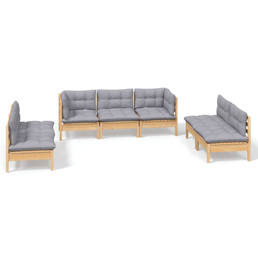 7-delige Loungeset met grijze kussens grenenhout is nu te koop bij PeponiXL, paradijselijk wonen!