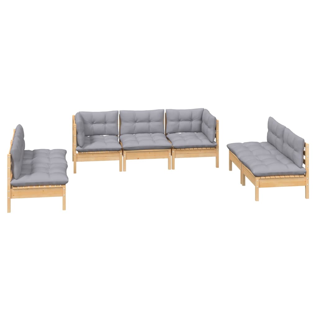 7-delige Loungeset met grijze kussens grenenhout is nu te koop bij PeponiXL, paradijselijk wonen!