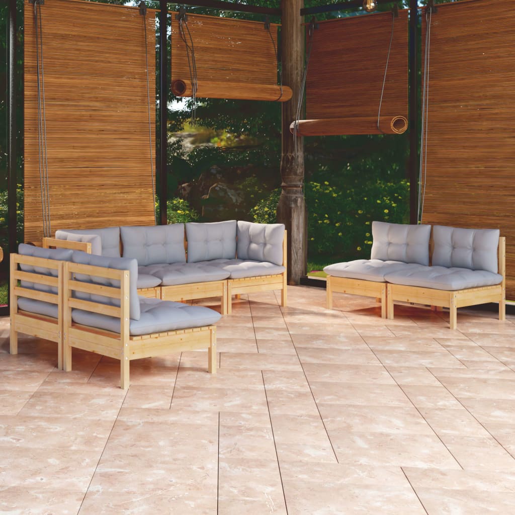 7-delige Loungeset met grijze kussens grenenhout is nu te koop bij PeponiXL, paradijselijk wonen!