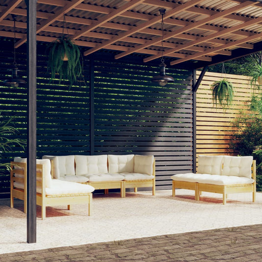 7-delige Loungeset met crèmekleurige kussens massief grenenhout is nu te koop bij PeponiXL, paradijselijk wonen!