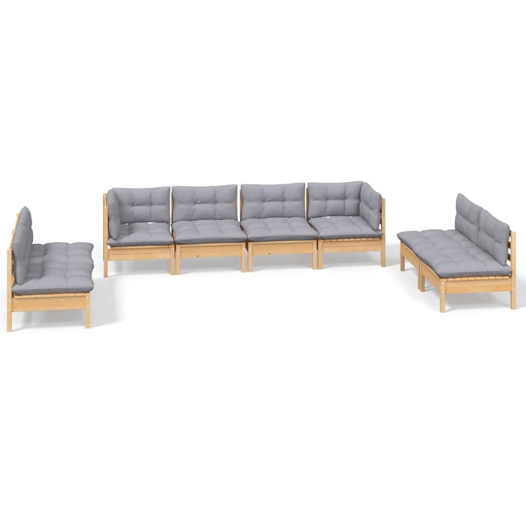 8-delige Loungeset met grijze kussens massief grenenhout is nu te koop bij PeponiXL, paradijselijk wonen!
