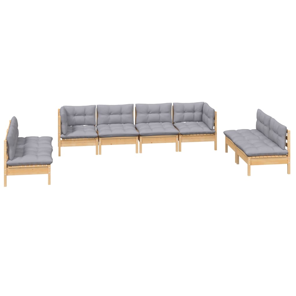 8-delige Loungeset met grijze kussens massief grenenhout is nu te koop bij PeponiXL, paradijselijk wonen!