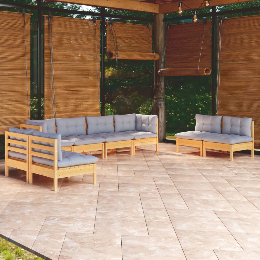 8-delige Loungeset met grijze kussens massief grenenhout is nu te koop bij PeponiXL, paradijselijk wonen!