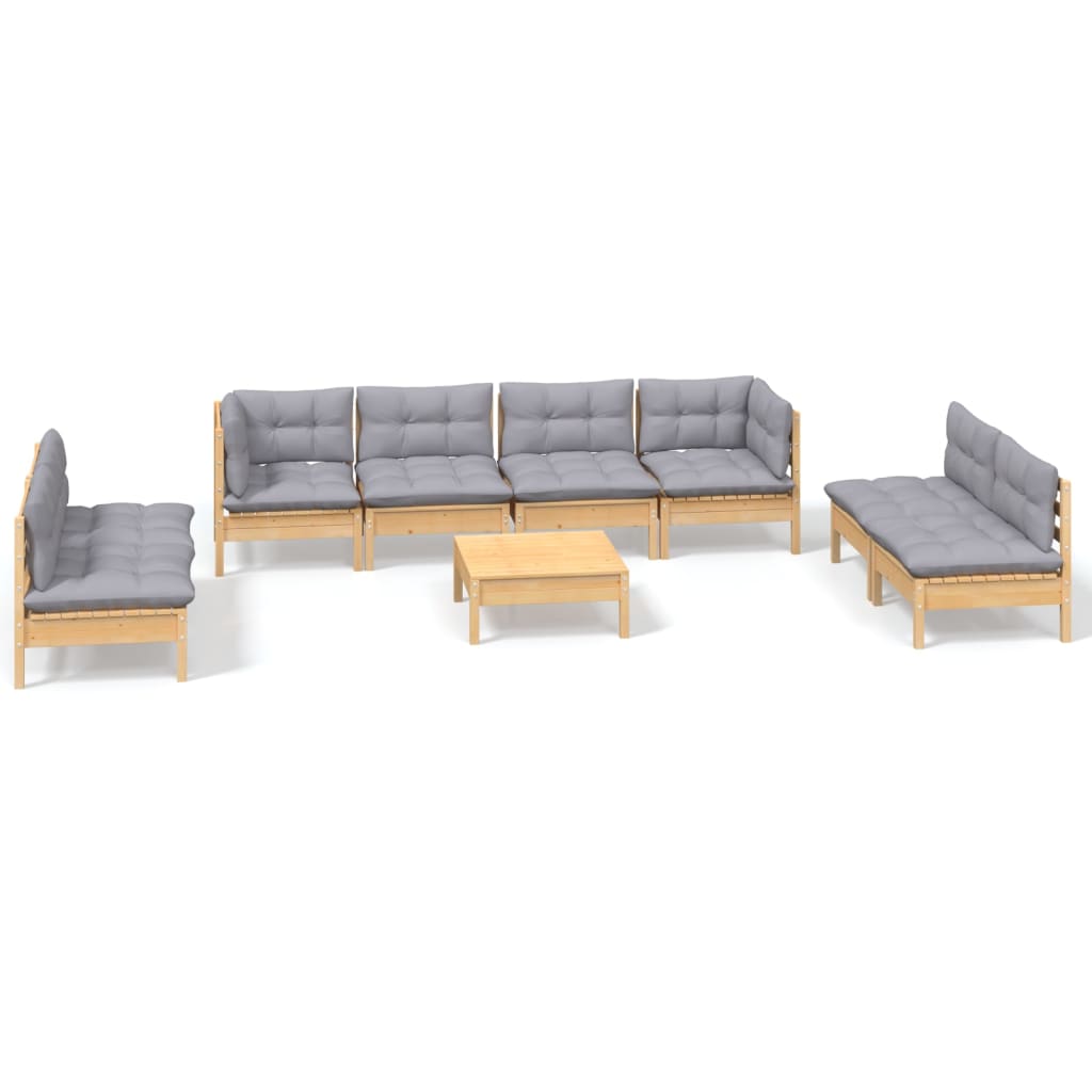 9-delige Loungeset met grijze kussens grenenhout is nu te koop bij PeponiXL, paradijselijk wonen!
