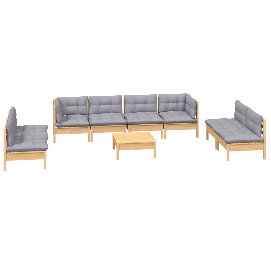 9-delige Loungeset met grijze kussens grenenhout is nu te koop bij PeponiXL, paradijselijk wonen!