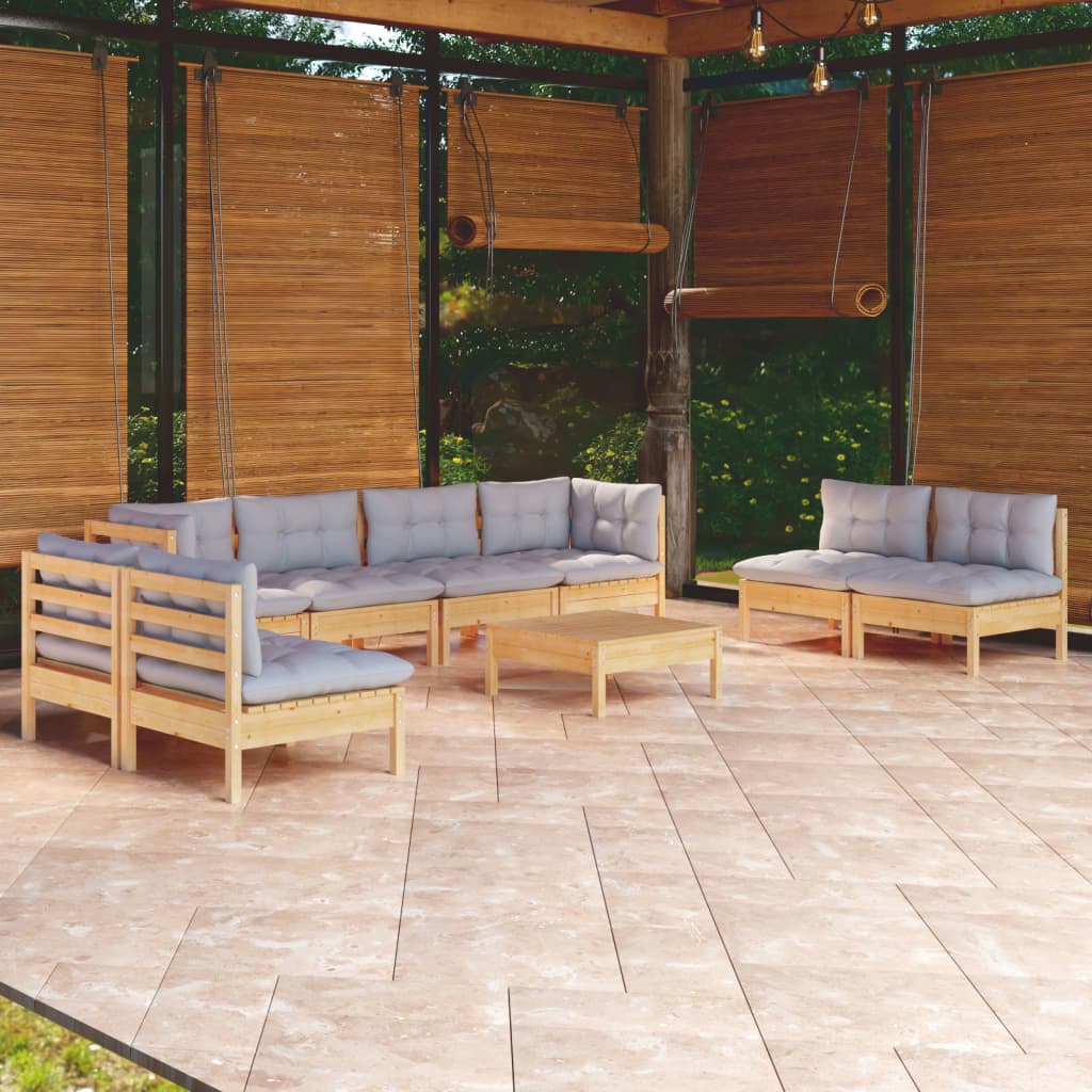 9-delige Loungeset met grijze kussens grenenhout is nu te koop bij PeponiXL, paradijselijk wonen!