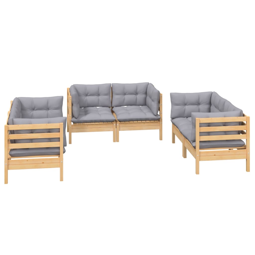 6-delige Loungeset met grijze kussens grenenhout is nu te koop bij PeponiXL, paradijselijk wonen!