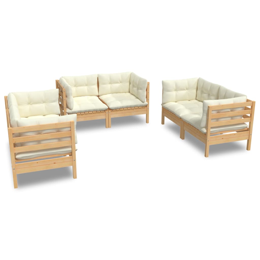 6-delige Loungeset met crèmekleurige kussens massief grenenhout is nu te koop bij PeponiXL, paradijselijk wonen!