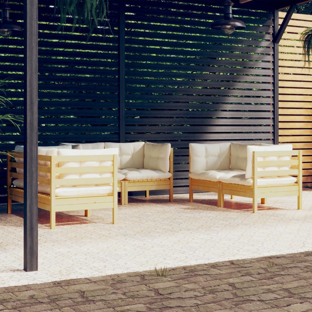 6-delige Loungeset met crèmekleurige kussens massief grenenhout is nu te koop bij PeponiXL, paradijselijk wonen!