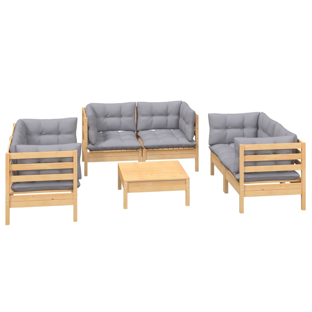 7-delige Loungeset met grijze kussens grenenhout is nu te koop bij PeponiXL, paradijselijk wonen!