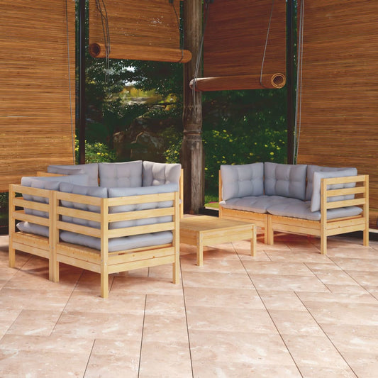7-delige Loungeset met grijze kussens grenenhout is nu te koop bij PeponiXL, paradijselijk wonen!