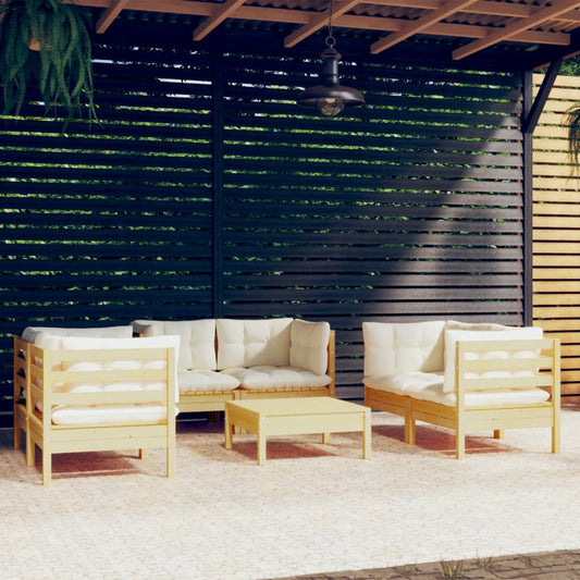 7-delige Loungeset met crèmekleurige kussens massief grenenhout is nu te koop bij PeponiXL, paradijselijk wonen!