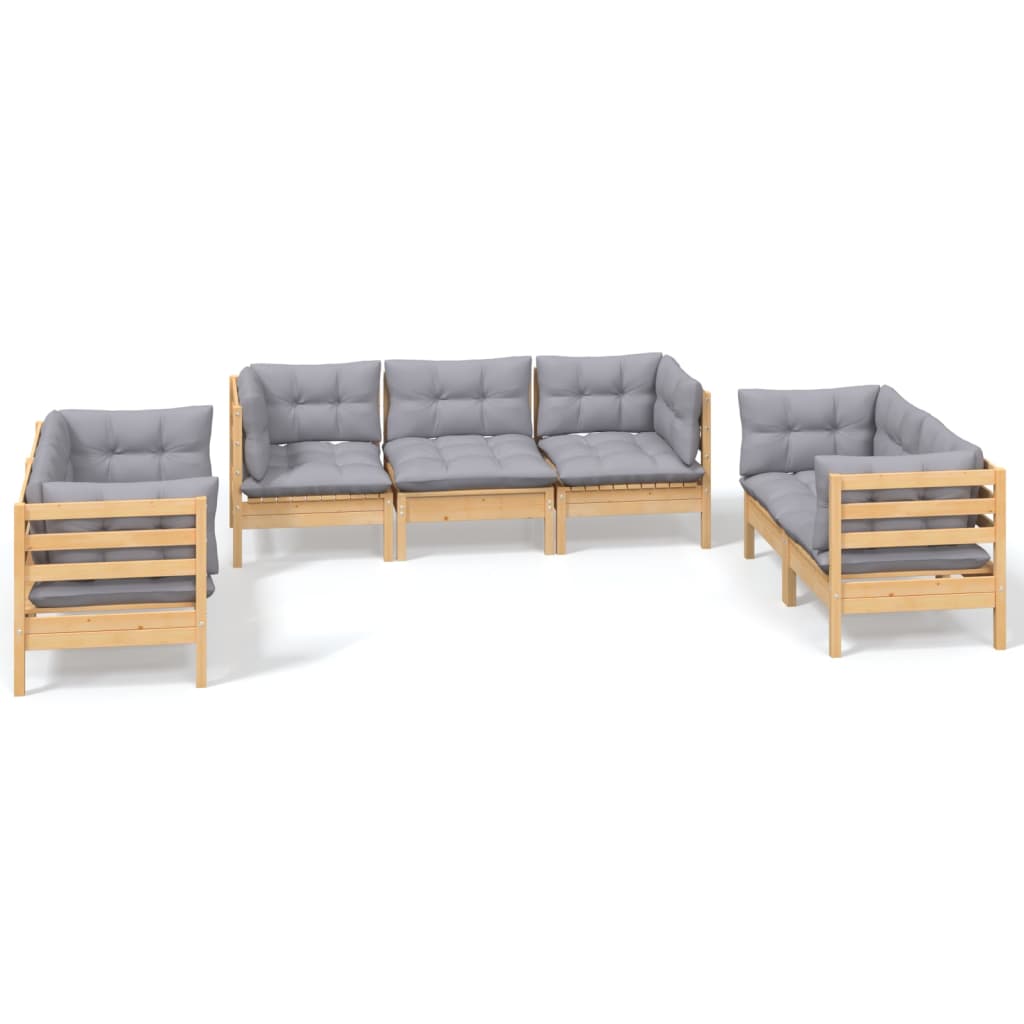 7-delige Loungeset met grijze kussens grenenhout is nu te koop bij PeponiXL, paradijselijk wonen!