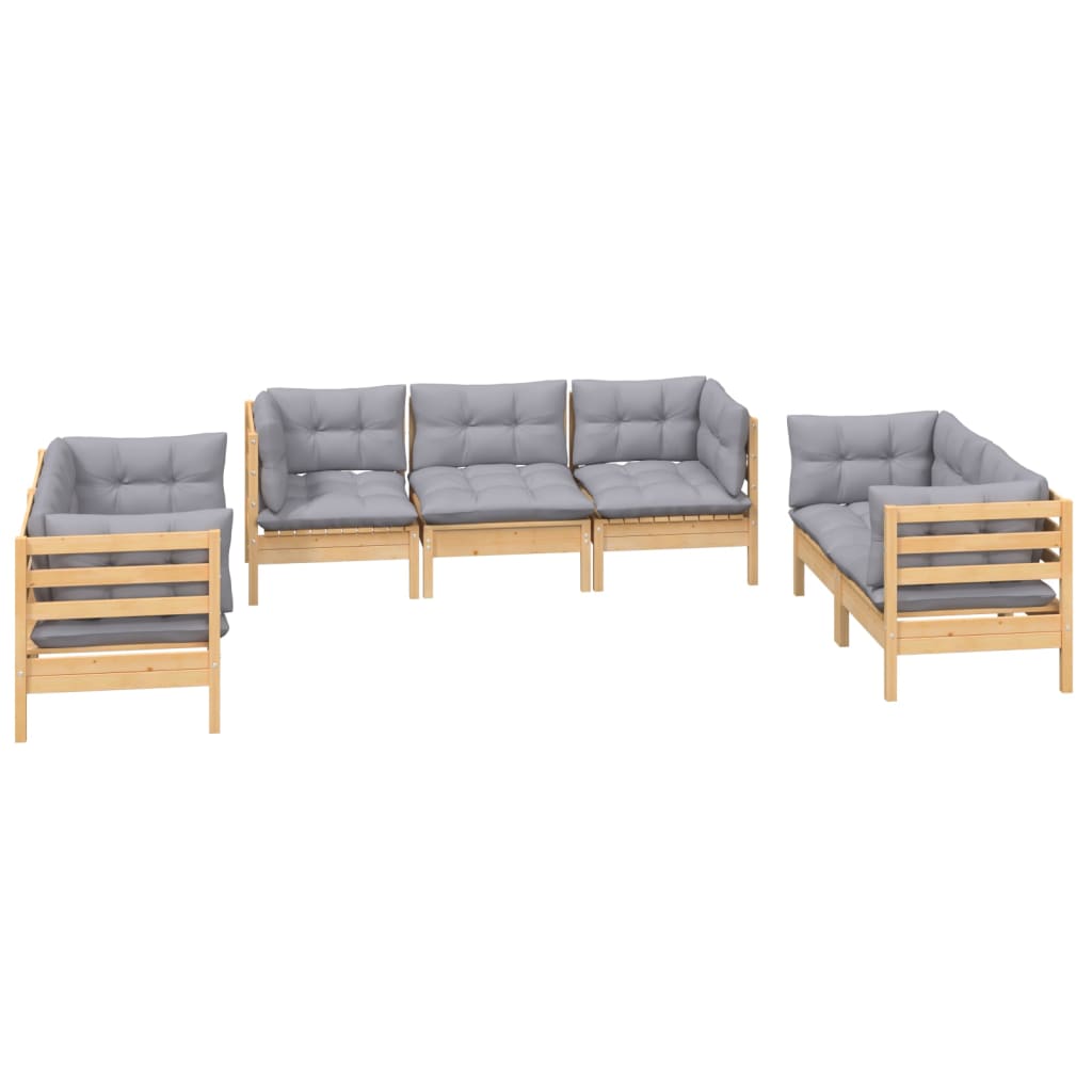 7-delige Loungeset met grijze kussens grenenhout is nu te koop bij PeponiXL, paradijselijk wonen!