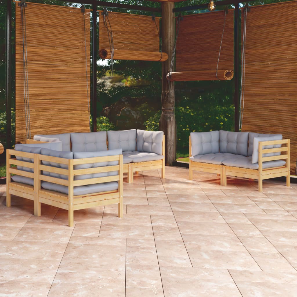 7-delige Loungeset met grijze kussens grenenhout is nu te koop bij PeponiXL, paradijselijk wonen!