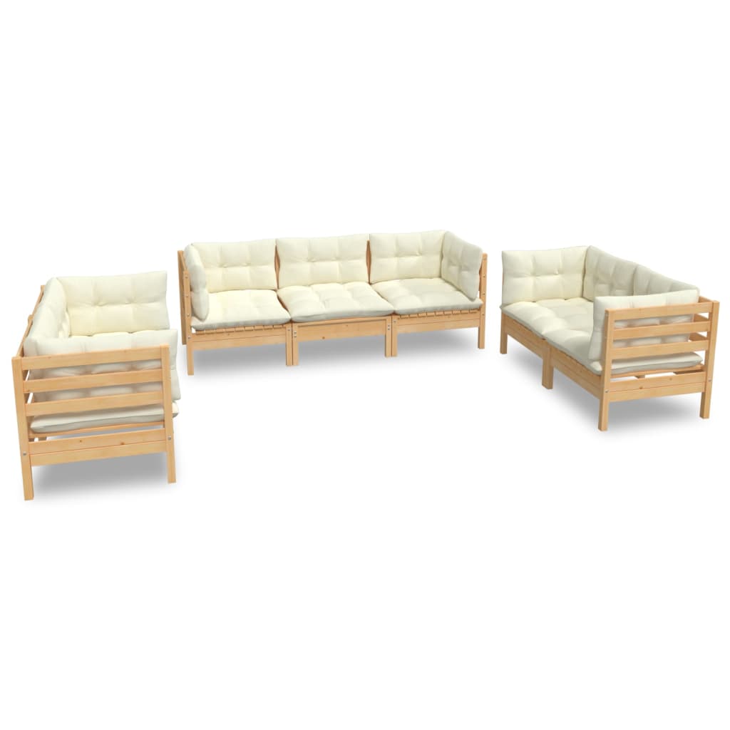 7-delige Loungeset met crèmekleurige kussens massief grenenhout is nu te koop bij PeponiXL, paradijselijk wonen!