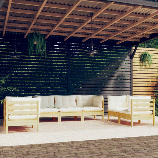 7-delige Loungeset met crèmekleurige kussens massief grenenhout is nu te koop bij PeponiXL, paradijselijk wonen!