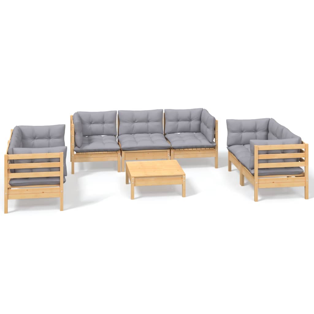 8-delige Loungeset met grijze kussens grenenhout is nu te koop bij PeponiXL, paradijselijk wonen!