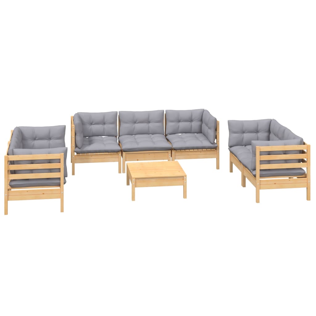 8-delige Loungeset met grijze kussens grenenhout is nu te koop bij PeponiXL, paradijselijk wonen!