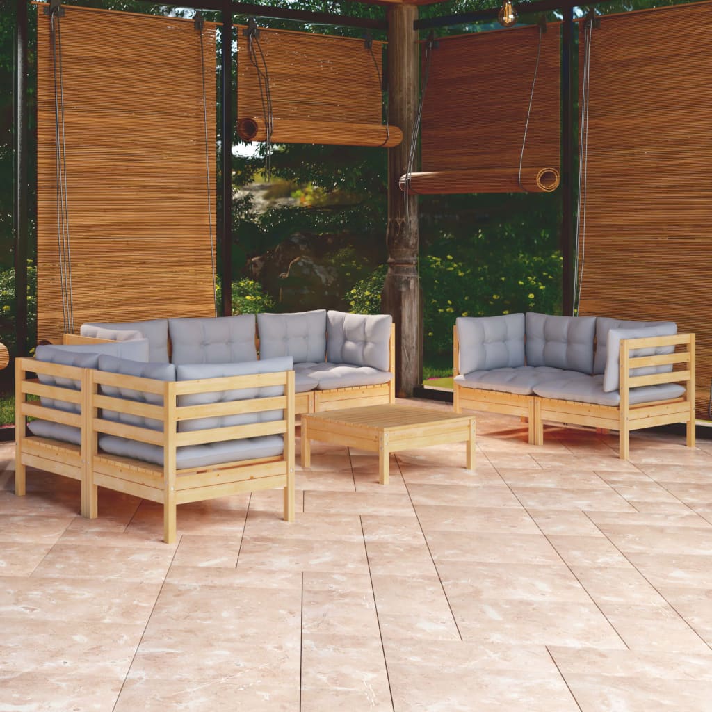 8-delige Loungeset met grijze kussens grenenhout is nu te koop bij PeponiXL, paradijselijk wonen!