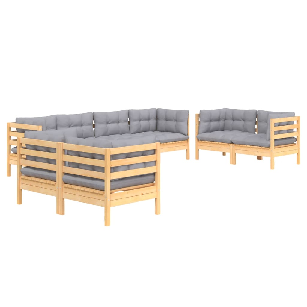 8-delige Loungeset met grijze kussens grenenhout is nu te koop bij PeponiXL, paradijselijk wonen!