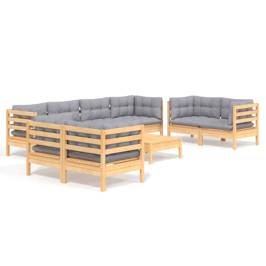 9-delige Loungeset met grijze kussens massief grenenhout is nu te koop bij PeponiXL, paradijselijk wonen!