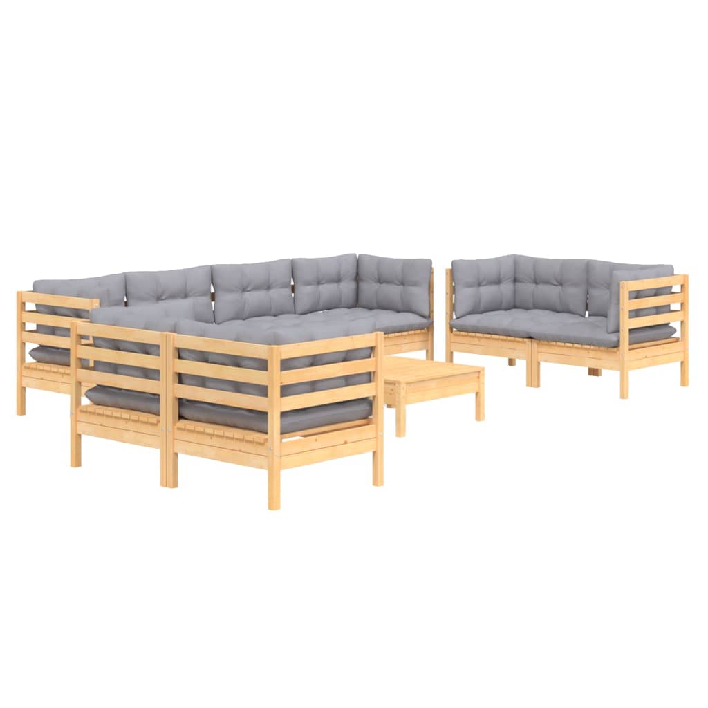 9-delige Loungeset met grijze kussens massief grenenhout is nu te koop bij PeponiXL, paradijselijk wonen!