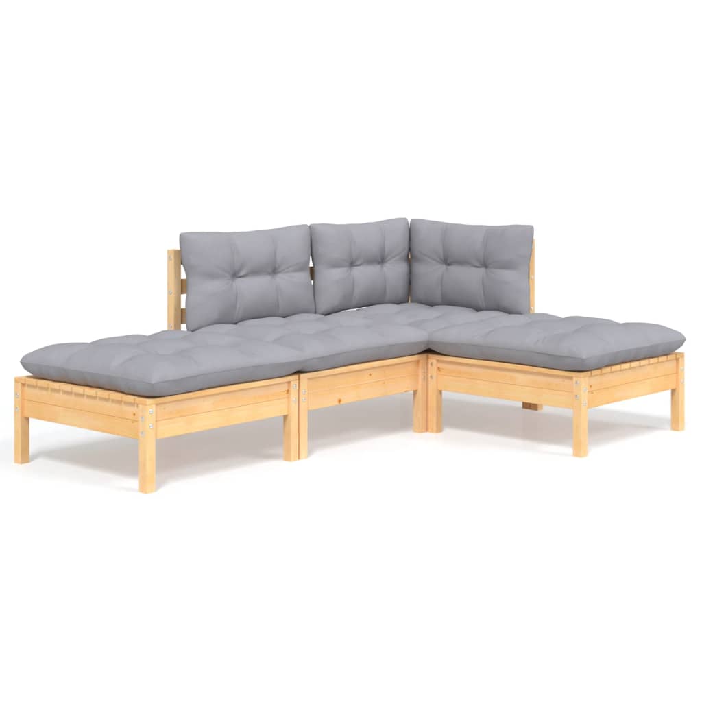 4-delige Loungeset met grijze kussens massief grenenhout is nu te koop bij PeponiXL, paradijselijk wonen!
