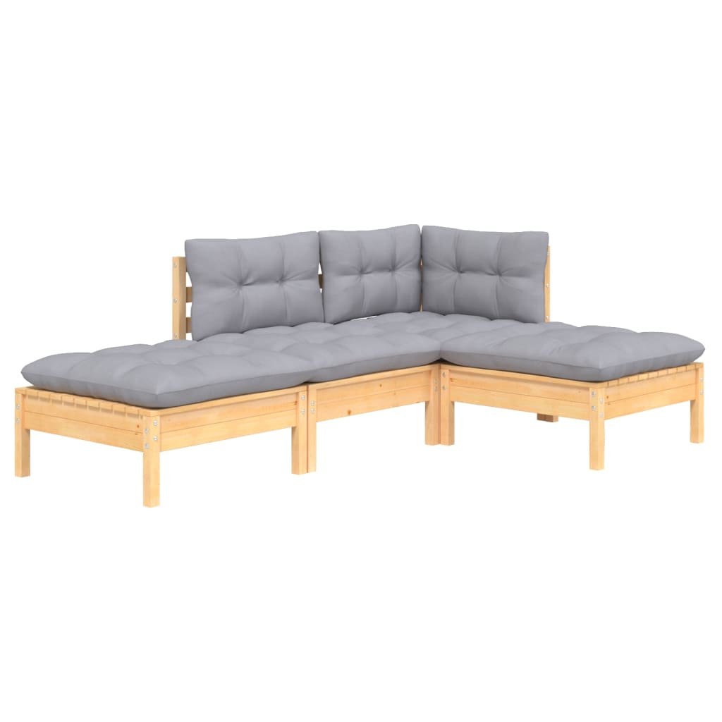 4-delige Loungeset met grijze kussens massief grenenhout is nu te koop bij PeponiXL, paradijselijk wonen!